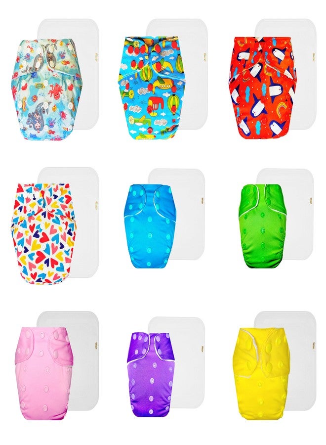Dumbledo Premium Cloth Diaper with Cotton Insert (Pack of 9) | Hypoallergenic | Breathable | Adjustable Snaps | Ideal for Toddlers | 3 Months - 3 Years | Unisex Baby - Image 1