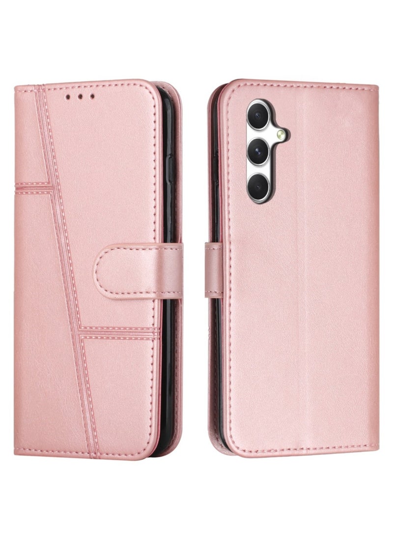 ريما جراب Samsung Galaxy A56، جراب محفظة جلدي فاخر لهاتف Samsung A56 مع حامل للبطاقات وغطاء مغناطيسي قابل للطي لهاتف Samsung Galaxy A56، وردي - Image 1