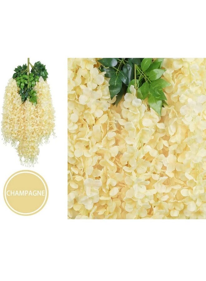 VRB Dec Pack of 12 (43.2Ft) Artificial Wisteria Vine| Ratta Fake Wisteria Hanging | Garland Silk Long Hanging Bush Flowers String for Home Party Wedding Decor (Peach, 12) - Image 4