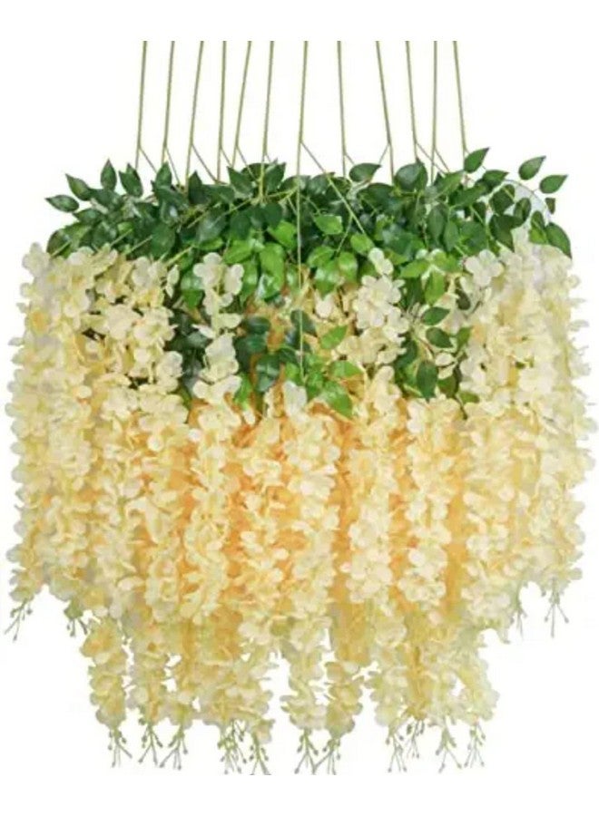 VRB Dec Pack of 12 (43.2Ft) Artificial Wisteria Vine| Ratta Fake Wisteria Hanging | Garland Silk Long Hanging Bush Flowers String for Home Party Wedding Decor (Peach, 12) - Image 1
