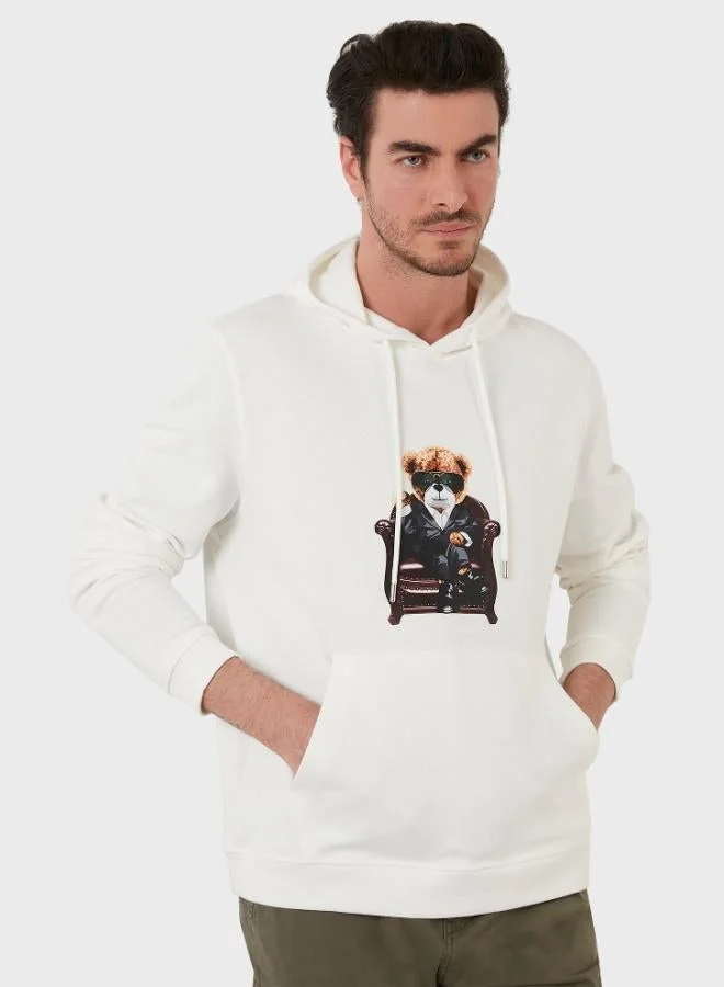 Buratti Cotton Regular Fit Printed Hooded Sweatshirt with Kangaroo Pocket for Men SWEAT 6141005B