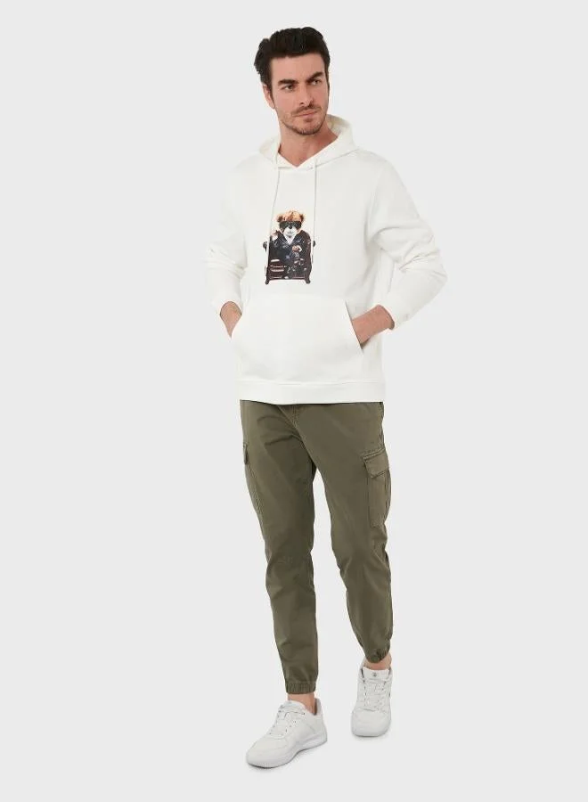 Buratti  Buratti Cotton Regular Fit Printed Hooded Sweatshirt with Kangaroo Pocket for Men SWEAT 6141005B for Men | Best Price UAE