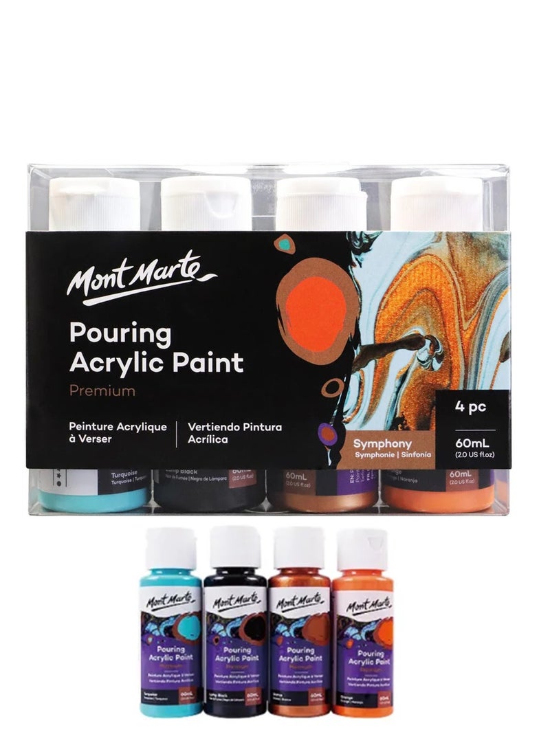 Mont Marte 4-Piece Premium Pre-mixed Pouring Acrylic Paint Symphony Colour Set 60ml Content Per Bottle - Image 1