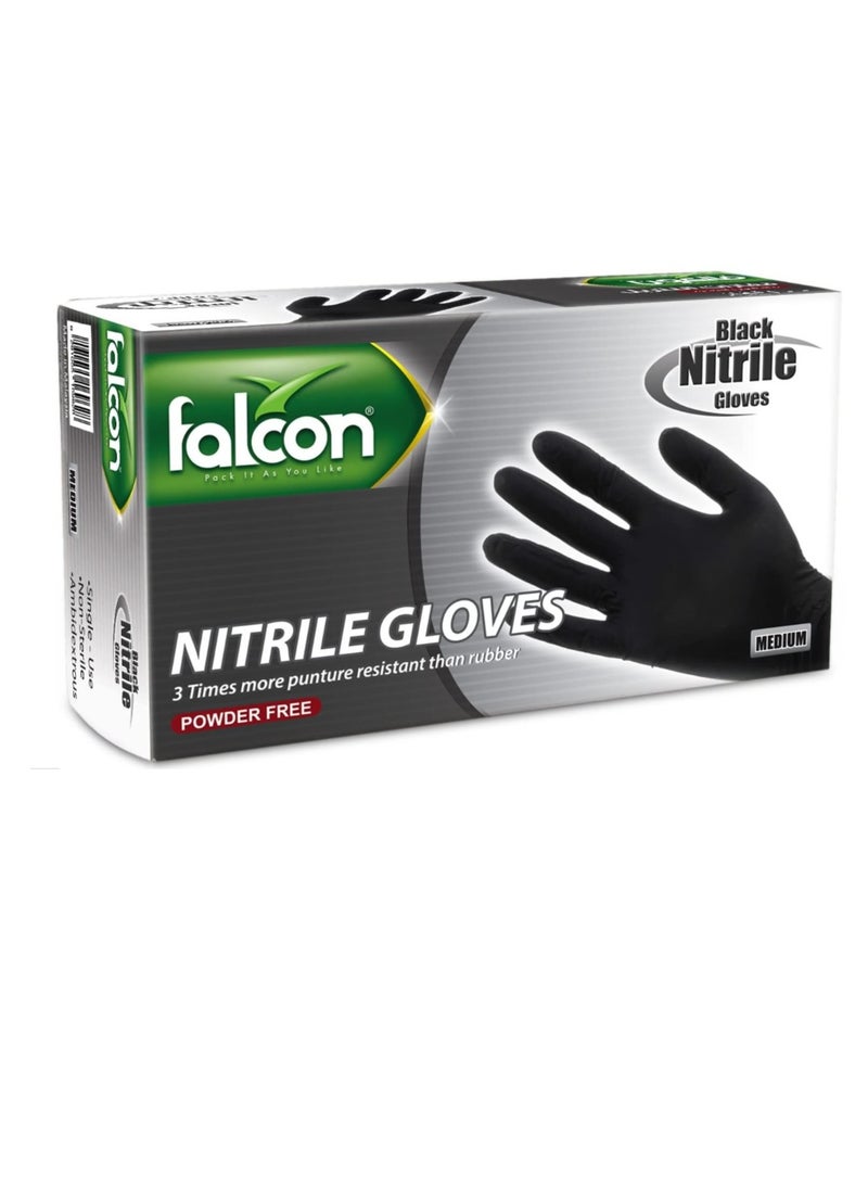 Falcon Nitrile Gloves 100 Pieces Medium Black 9inch - Image 1