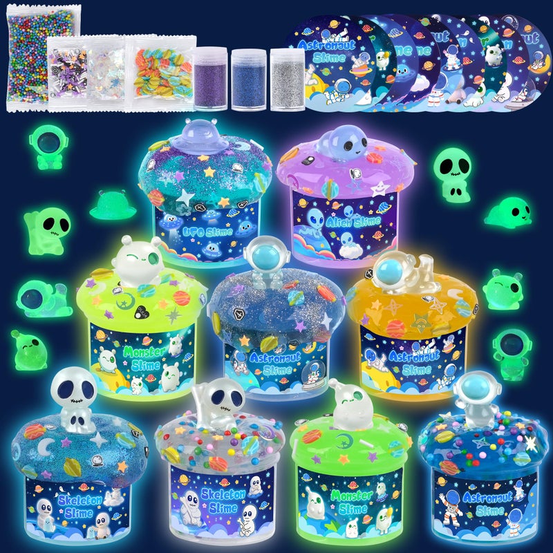 Okaybee Galaxy GlowinTheDark Slime Kit 9 Pack Space Slime with Astronaut Alien UFO Charms DIY Slimes Set Sensory Toys Slimes Party Favors for Kids Gift - Image 3