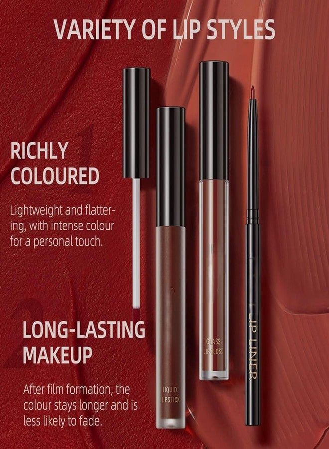 RedOak 3 In 1 Lip Gloss Set With Matte Lipstick,Moisturizing Lip Gloss And 2mm Lip Liner - Hot chocolate - Image 4