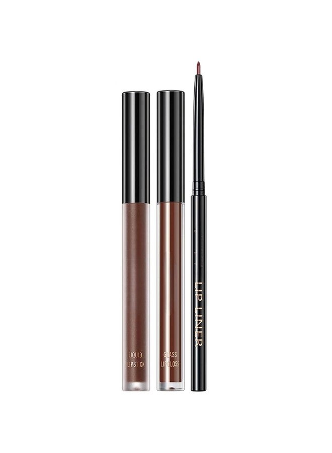 RedOak 3 In 1 Lip Gloss Set With Matte Lipstick,Moisturizing Lip Gloss And 2mm Lip Liner - Hot chocolate - Image 1