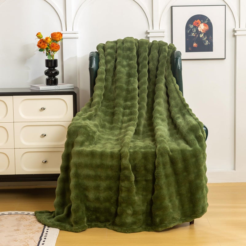 YUSOKI Luxury 3D Bubble Light Weighted Throw Blanket 1.8lb,All Ages,Home Decoration, (Olive Green,50 * 60inches) - Image 2