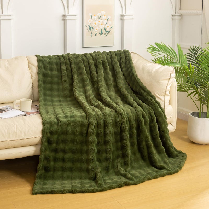 YUSOKI Luxury 3D Bubble Light Weighted Throw Blanket 1.8lb,All Ages,Home Decoration, (Olive Green,50 * 60inches) - Image 1