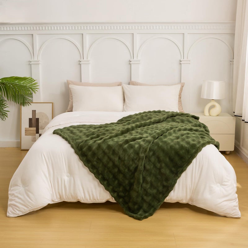 YUSOKI Luxury 3D Bubble Light Weighted Throw Blanket 1.8lb,All Ages,Home Decoration, (Olive Green,50 * 60inches) - Image 4
