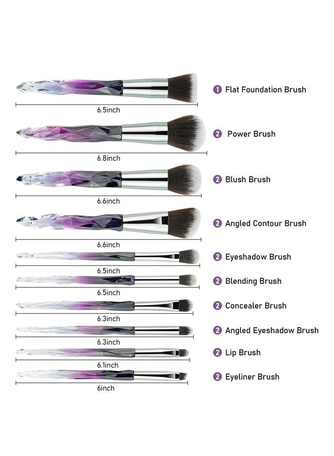 Daxstar Professional Make Up Brush 10pcs Soft Bristles Hair Makeup Brushes Eyeliner Eyebrow Lip Contour Blending Brush Set (Purple) - Image 2
