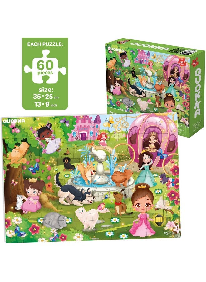 QUOKKA Puzzles for Kids Ages 4-6 - Set of 4x60 Jigsaw Puzzles for Toddlers 3-5 - Unicorn Princess Animals Toys for Children 6-8 yo - Gift Educational Game for Boys & Girls - Image 2
