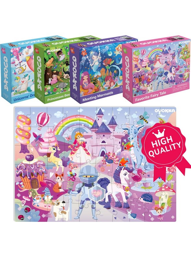QUOKKA Puzzles for Kids Ages 4-6 - Set of 4x60 Jigsaw Puzzles for Toddlers 3-5 - Unicorn Princess Animals Toys for Children 6-8 yo - Gift Educational Game for Boys & Girls - Image 4