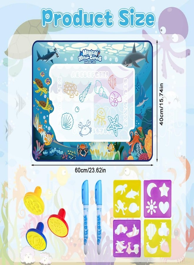 Patpat Magic Water Doodle Mat for Kids, Reusable Cartoon Toddler Alphabet Practicing Writing Board with Water-Based Pens, Templates, Guiding Book, Shape Models (60 * 40cm Deep-Sea Animals) - Image 2