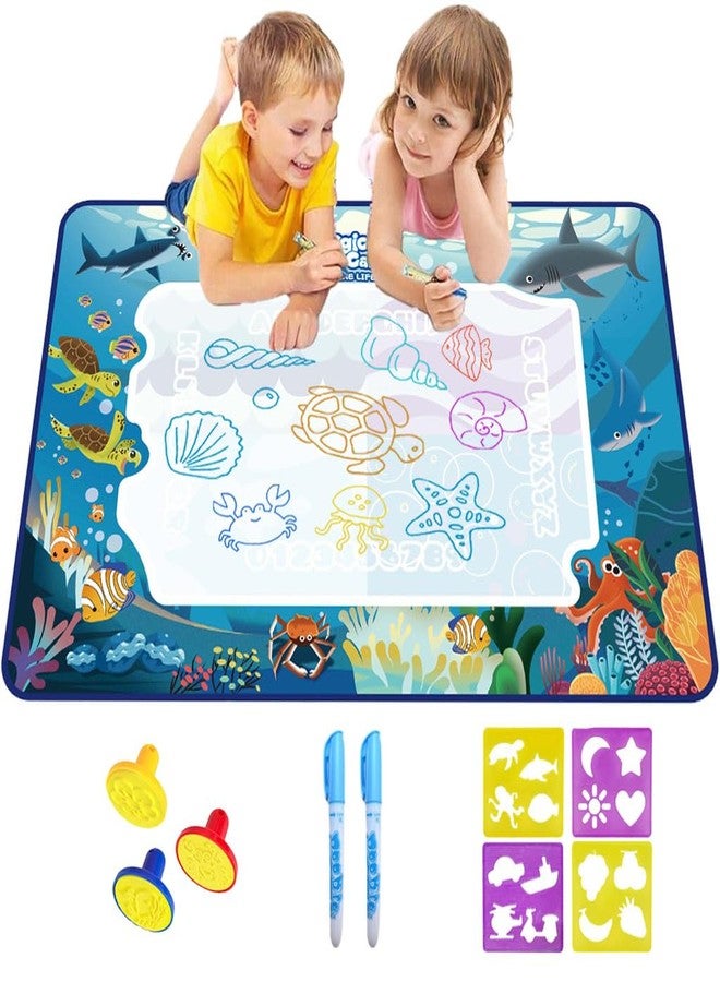 Patpat Magic Water Doodle Mat for Kids, Reusable Cartoon Toddler Alphabet Practicing Writing Board with Water-Based Pens, Templates, Guiding Book, Shape Models (60 * 40cm Deep-Sea Animals) - Image 1