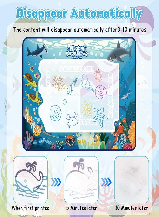 Patpat Magic Water Doodle Mat for Kids, Reusable Cartoon Toddler Alphabet Practicing Writing Board with Water-Based Pens, Templates, Guiding Book, Shape Models (60 * 40cm Deep-Sea Animals) - Image 4