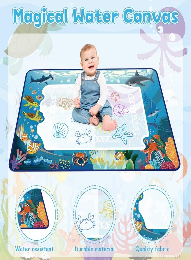 Patpat Magic Water Doodle Mat for Kids, Reusable Cartoon Toddler Alphabet Practicing Writing Board with Water-Based Pens, Templates, Guiding Book, Shape Models (60 * 40cm Deep-Sea Animals) - Image 3