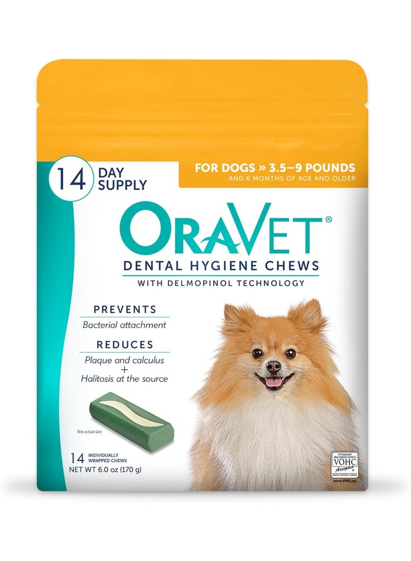 ORAVET Dental Chews for Dogs, Oral Care and Hygiene Chews (Extra Small Dogs, 3.5-9 lbs.) Yellow Pouch, 14 Count - Image 1