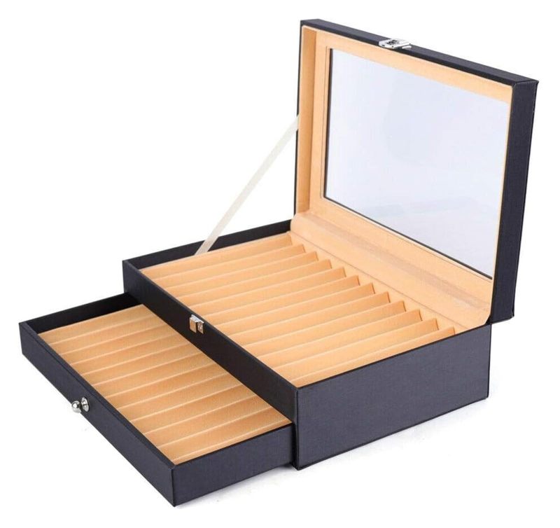 Ebony Wood Pen Storage Box: 24pcs Double Layer Transparent Design - Luxury Display Case for Pen Collectors - Image 1