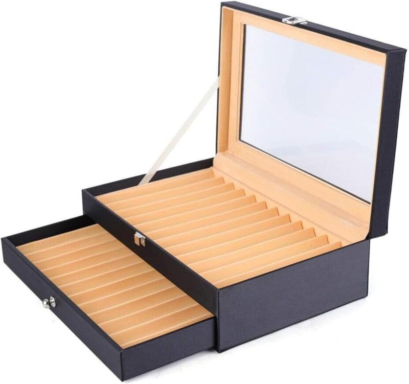 Ebony Wood Pen Storage Box: 24pcs Double Layer Transparent Design - Luxury Display Case for Pen Collectors - Image 2