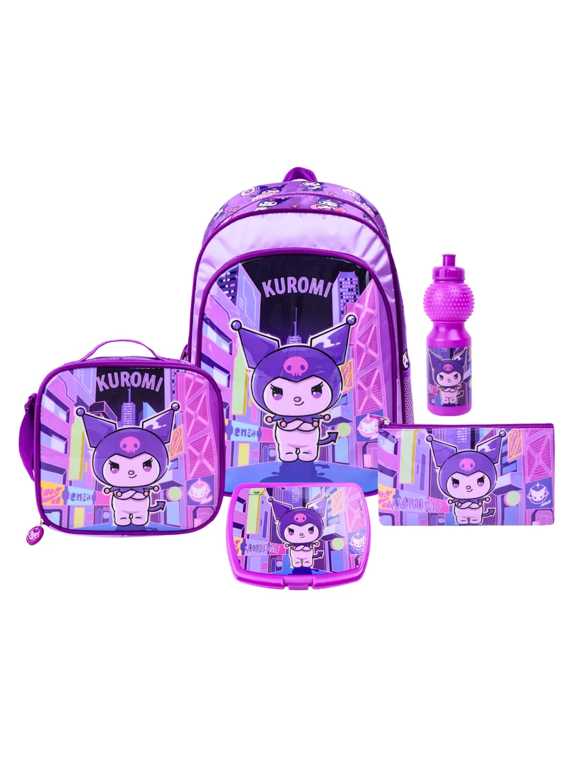سانريو Sanrio Kuromi Ambition 5In1 Backpack Set 16" I Backpack I Lunch Bag I Water Bottle I Pencil Case I Lunch Box I Packaging