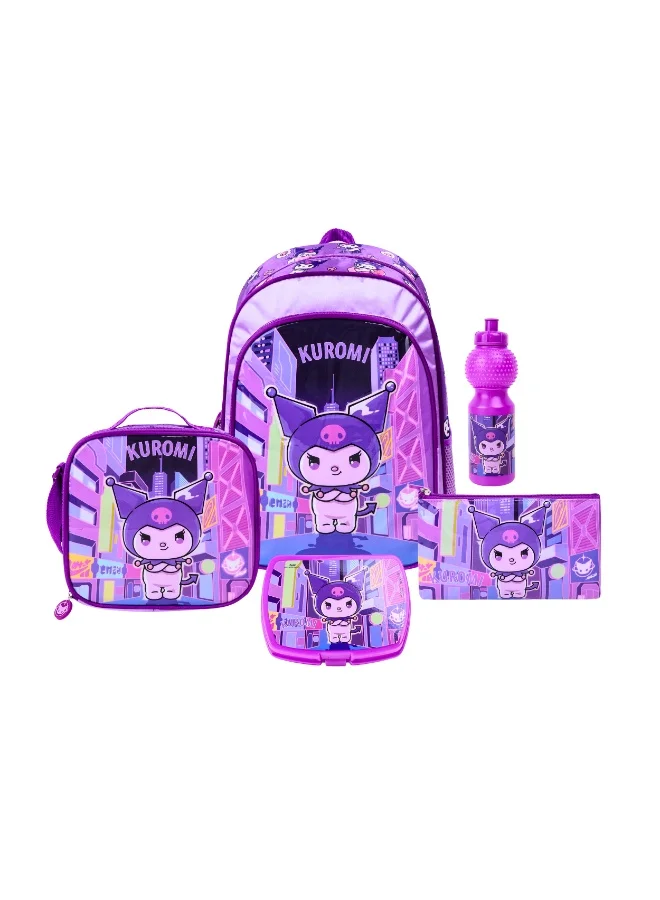 Sanrio Sanrio Kuromi Ambition 5In1 Backpack Set 16" I Backpack I Lunch Bag I Water Bottle I Pencil Case I Lunch Box I Packaging