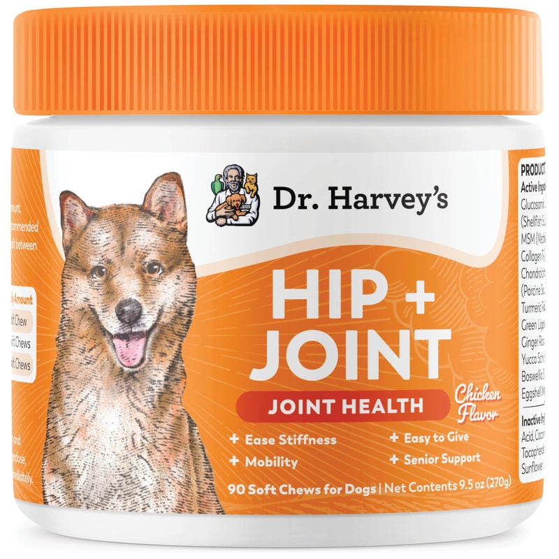 Dr. Harvey's Hip & Joint Soft Chews for Dogs, Daily Mobility Supplement Chewable Bites for Dogs with Glucosamine, Chondroitin & MSM, Green Lipped Mussel, Chicken Flavor (90 Chews) - Image 1