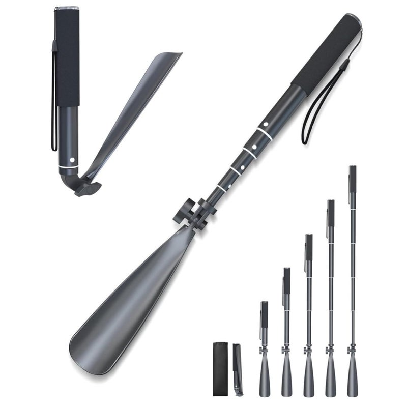 Taneltik shoe horn long handle,15"-39" Telescopic Shoe Horn, metal with Multiple Extensions folding shoe horn,Aluminum Alloy standing shoe horn for seniors men women,extandable shoe horn - Image 1