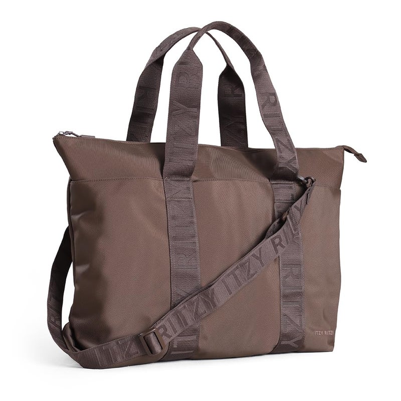 Itzy Ritzy Diaper Bag Tote â€“ Lightweight Belong All-in-Tote Weekender Bag with 10 Pockets, Removable & Adjustable Crossbody Strap, Stroller Straps & Trolley Sleeve â€“ For Daily Use or Travel (Mocha) - Image 2