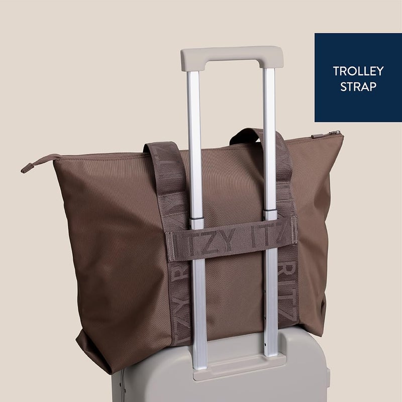 Itzy Ritzy Diaper Bag Tote â€“ Lightweight Belong All-in-Tote Weekender Bag with 10 Pockets, Removable & Adjustable Crossbody Strap, Stroller Straps & Trolley Sleeve â€“ For Daily Use or Travel (Mocha) - Image 5