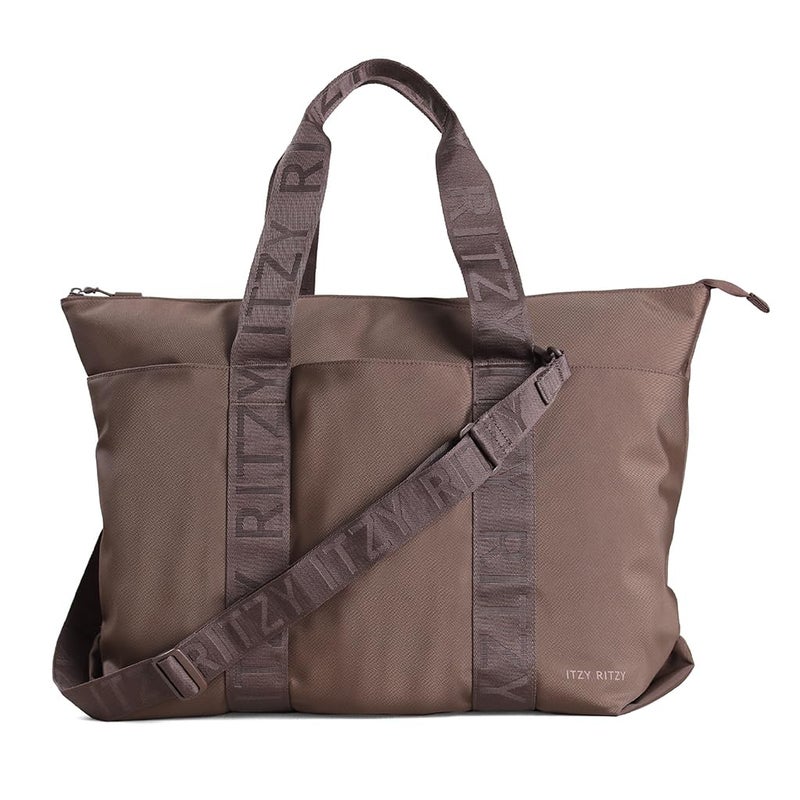 Itzy Ritzy Diaper Bag Tote â€“ Lightweight Belong All-in-Tote Weekender Bag with 10 Pockets, Removable & Adjustable Crossbody Strap, Stroller Straps & Trolley Sleeve â€“ For Daily Use or Travel (Mocha) - Image 1