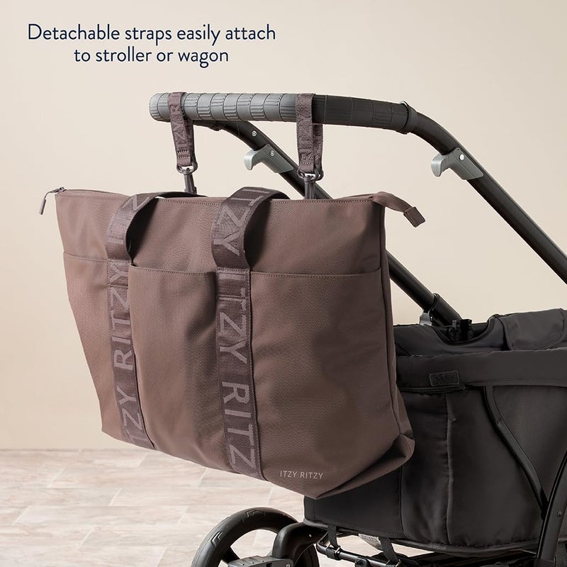 Itzy Ritzy Diaper Bag Tote â€“ Lightweight Belong All-in-Tote Weekender Bag with 10 Pockets, Removable & Adjustable Crossbody Strap, Stroller Straps & Trolley Sleeve â€“ For Daily Use or Travel (Mocha) - Image 3