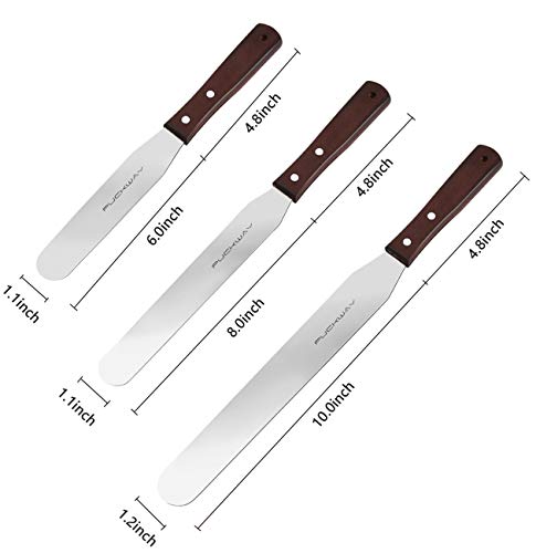 PUCKWAY Straight Cake Icing Spatula set of 3 Professional Stainless Steel Cake Decorating Frosting Spatulas, 6"-8"-10" Flexible Resistant Blade, Wooden Handle for Easy Grip - Image 2