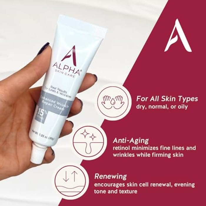 Alpha Skin Care Enhanced Wrinkle Repair Cream, Anti-Aging Formula, 0.15% Retinol, Vitamins A, C & E, Reduces Lines & Wrinkles, All Skin Types, 1.05 Oz, White - Image 2