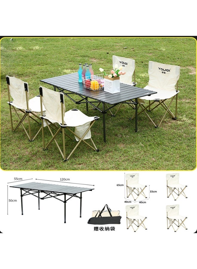 BlueFire YOUQI Outdoor Folding Camping Set – Portable 5-Piece Aluminum Table & 4 Oxford Fabric Chairs for Camping, Picnics, Beach, Backyard, BBQ, Hiking, Travel – Lightweight, Foldable, Weather-Resistant & Easy to Carry - Image 1