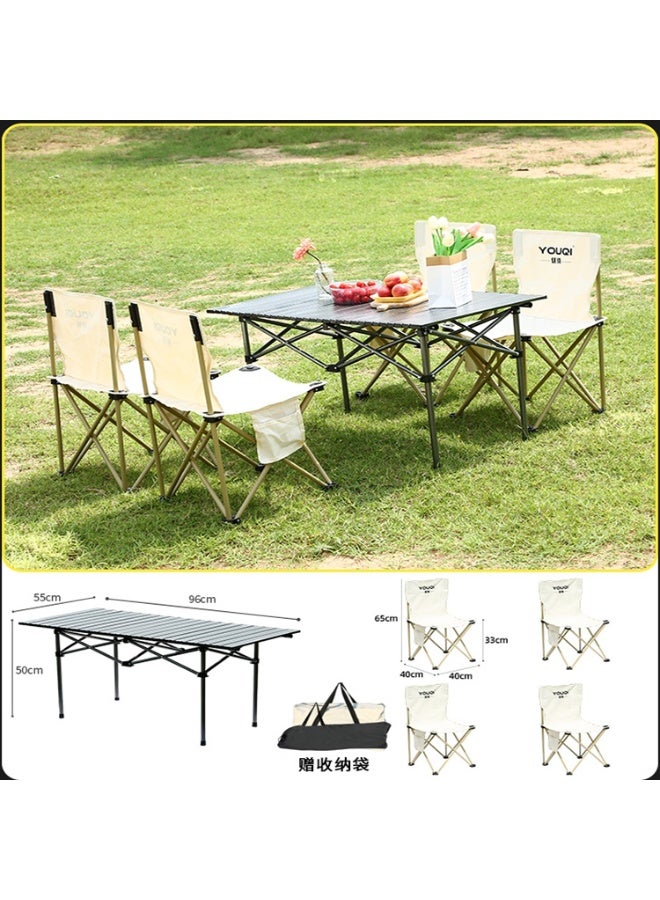 BlueFire YOUQI Outdoor Folding Camping Set – Portable 5-Piece Aluminum Table & 4 Oxford Fabric Chairs for Camping, Picnics, Beach, Backyard, BBQ, Hiking, Travel – Lightweight, Foldable, Weather-Resistant & Easy to Carry - Image 3