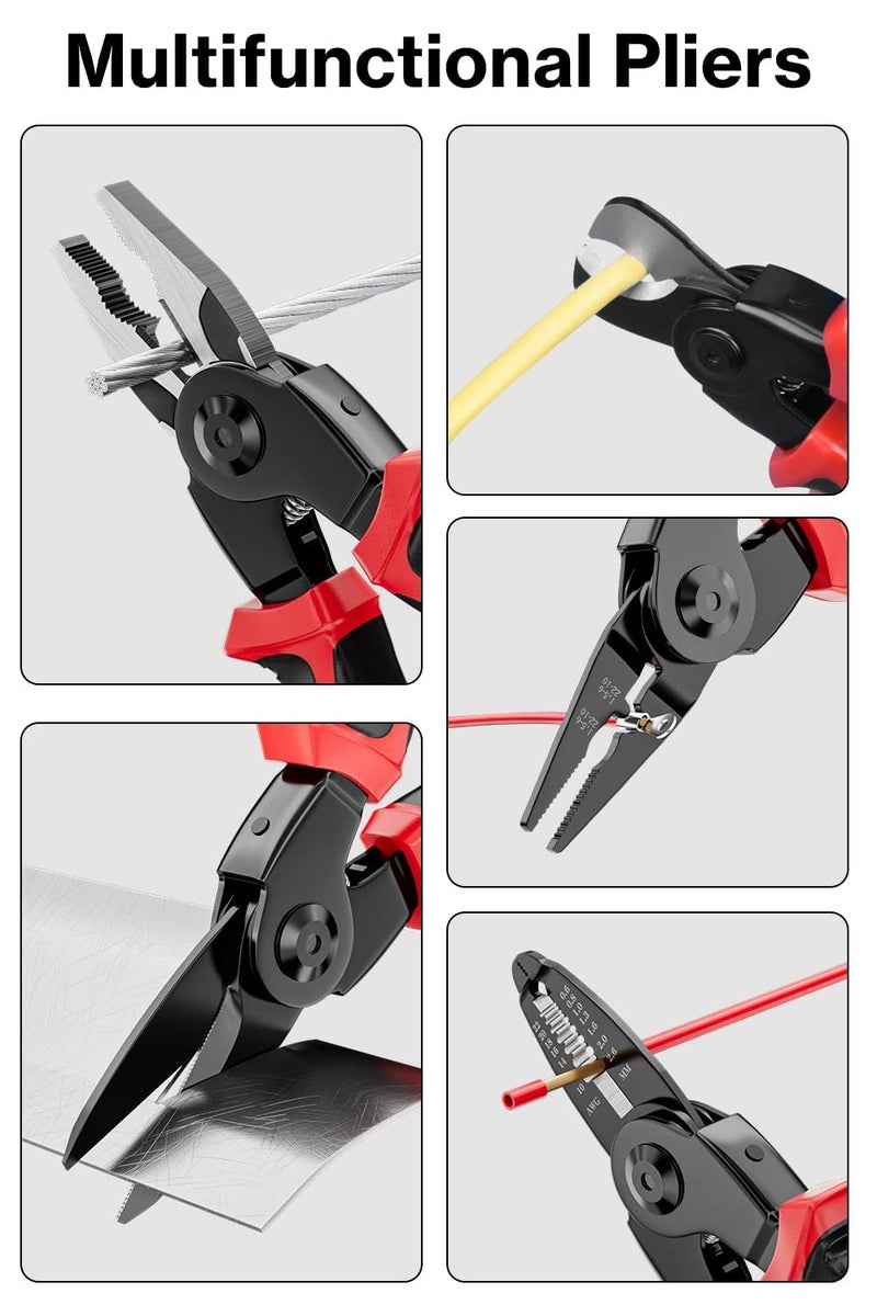 Antarkhoj Antarkhoj 5 In 1 Combination Interchangeable Pliers Kit Wire Stripper Wire Crimper Linesman Pliers Wire Cutter Metal cutter For Electricians Combination Lineman Pliers Tool Kit Screwdriver  - Image 5