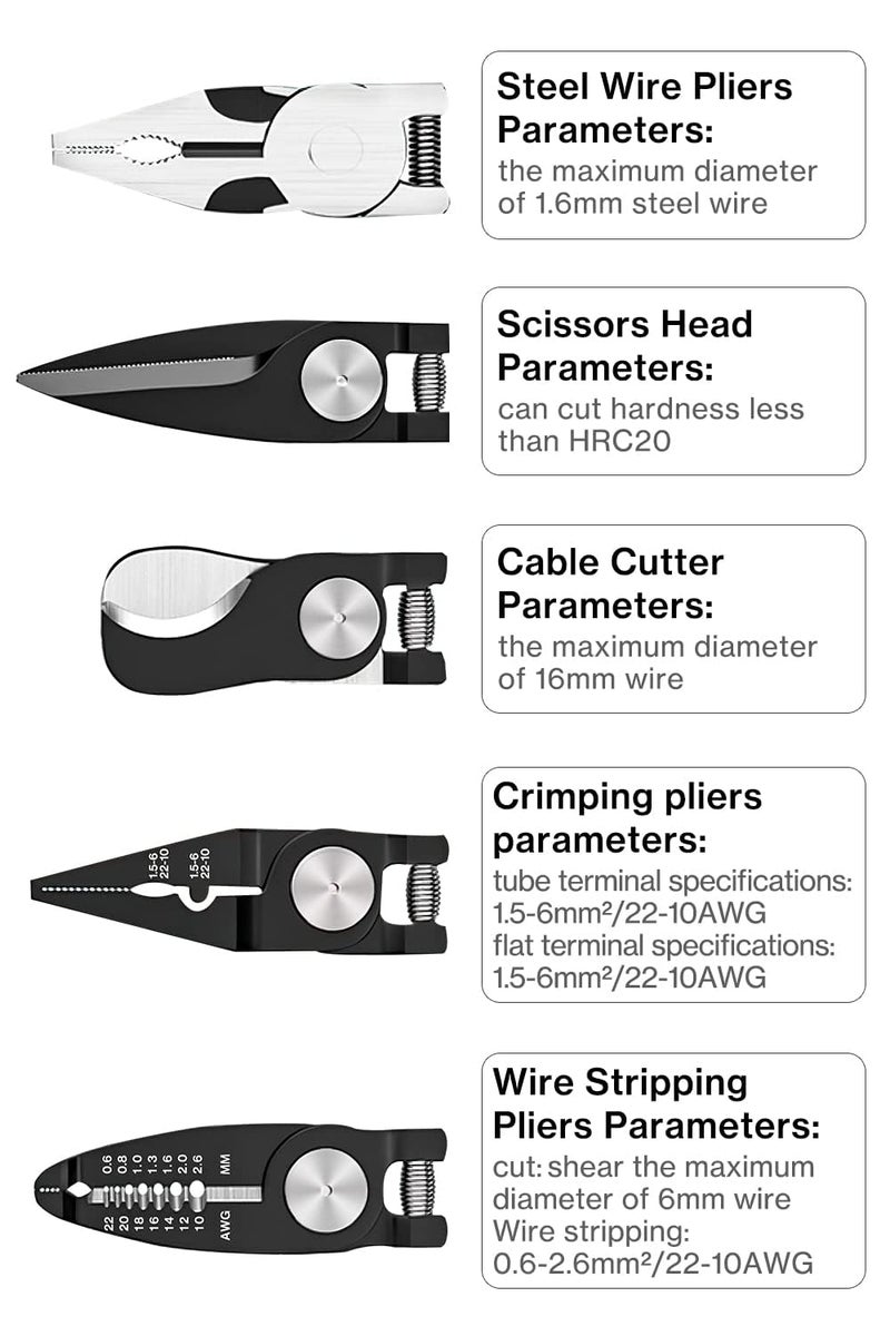 Antarkhoj Antarkhoj 5 In 1 Combination Interchangeable Pliers Kit Wire Stripper Wire Crimper Linesman Pliers Wire Cutter Metal cutter For Electricians Combination Lineman Pliers Tool Kit Screwdriver  - Image 2