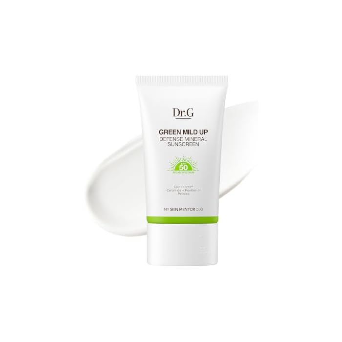 Dr. G Green Mild Up Defense Mineral Sunscreen - SPF 50 Broad Spectrum Korean Sunscreen - Lightweight & Reef-Safe Mineral Formula - For Sensitive Skin - Non-Greasy - With Centella Asiatica - 1.69 fl oz