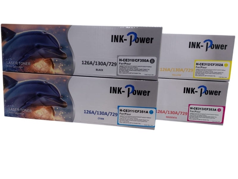 اينك باور خرطوشة حبر ليزر جيت ملونة متوافقة 126 130 126A 130A لطابعة الليزر HP CP1025 1025 CP1025nw MFP M175 M176 MFP M177 M275 لطابعة HP126A CE310A CE311A CE312A CE313A CE350A CE351A CE352A CE353A Canon 729 CRG729 (4 ألوان) - Image 2
