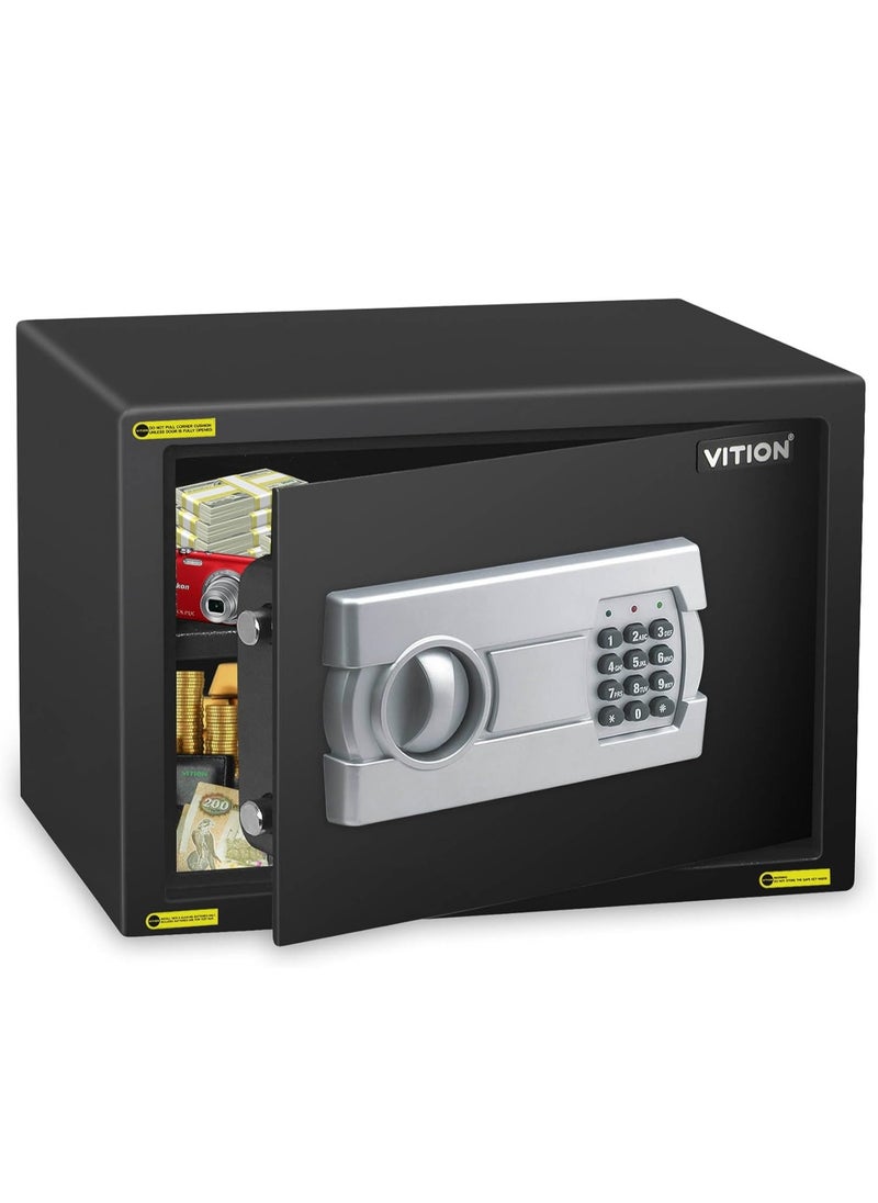 VITION A4 Document Size Safe Box for Home Office with Key and Pin Code Keypad for Cash Documents Jewelry Passports (25x35x25cm) Black  - Image 1