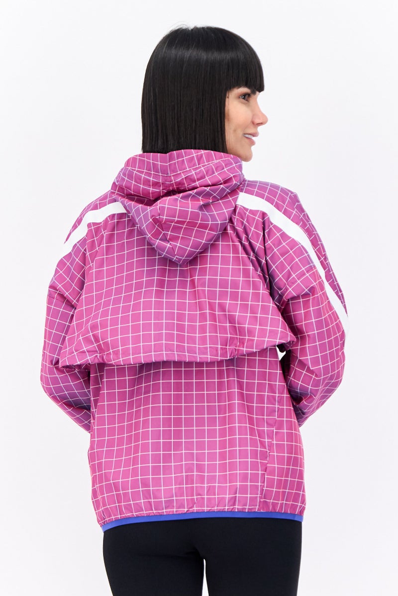 Adidas جاكيت خارجي بغطاء رأس بأكمام طويلة للنساء، بنفسجي - Image 3