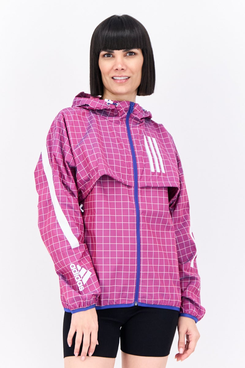 Adidas جاكيت خارجي بغطاء رأس بأكمام طويلة للنساء، بنفسجي - Image 1