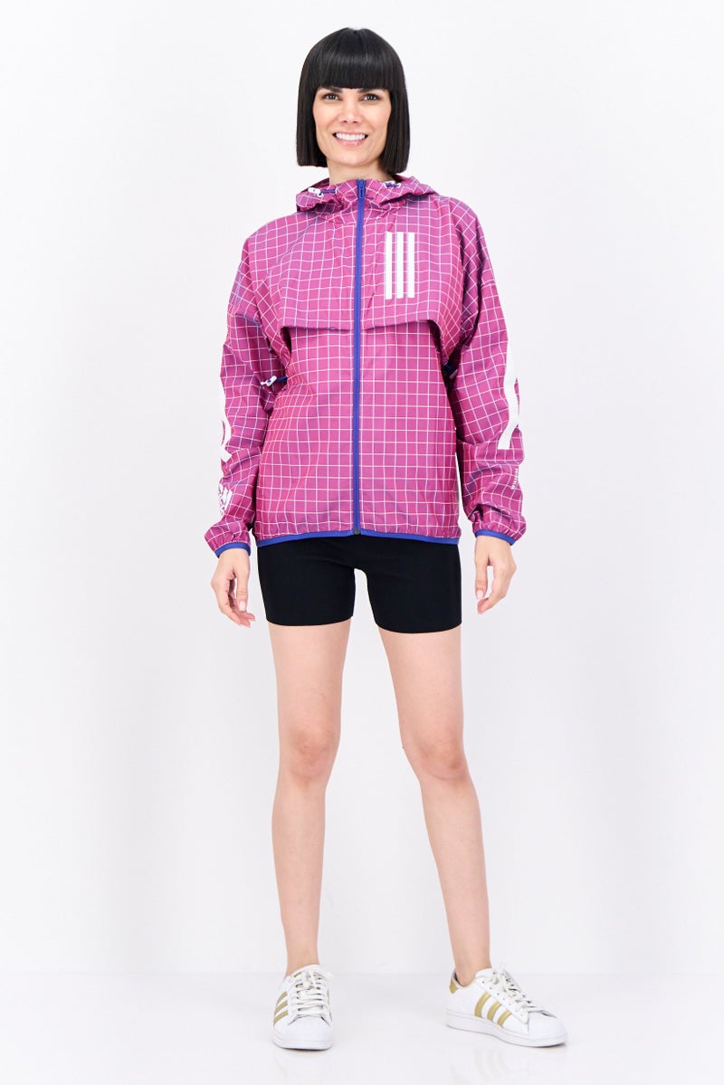 Adidas جاكيت خارجي بغطاء رأس بأكمام طويلة للنساء، بنفسجي - Image 4