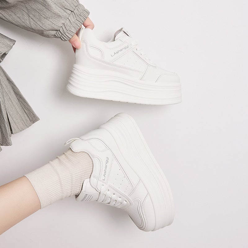 Women's White Chunky Platform Sneakers 8cm Height Increasing Casual Shoes - Image 2