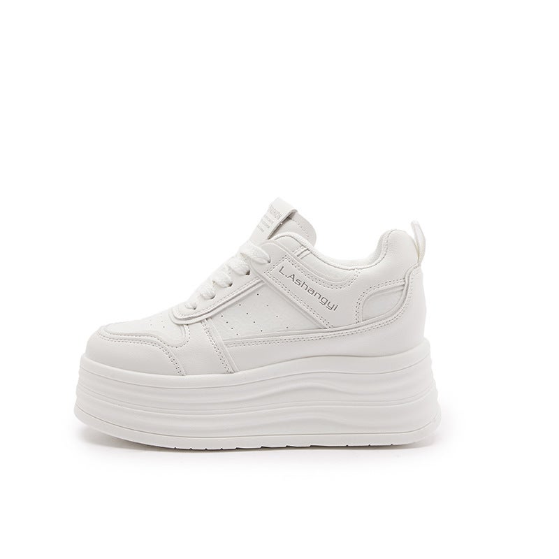 Women's White Chunky Platform Sneakers 8cm Height Increasing Casual Shoes - Image 5