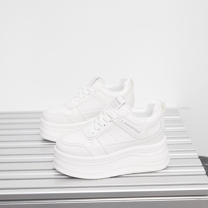 Women's White Chunky Platform Sneakers 8cm Height Increasing Casual Shoes - Image 4