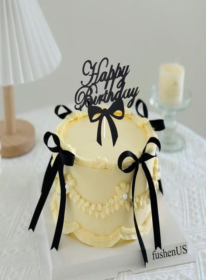LAIFOOSHEN Bow Cake Topper, 12 PCS Black Vintage Ribbon Cake Topper with 1PC Happy Birthday Cake Toppers Sign for Coquette Birthday Party Decorations,Black Bows for Cake Decorations Accessories for Girls Women. - Image 4