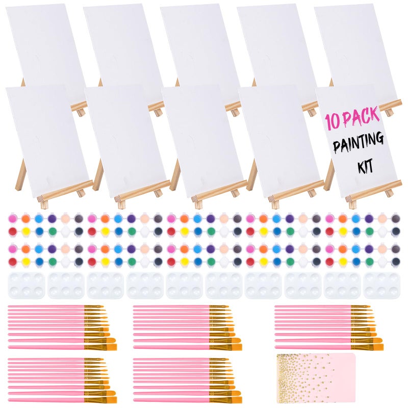 VOCHIC 10 Pack 8 x 10In Canvas Boards and Easel Set Sip and Paint Kit for Adults Teens with Acrylic Paint 50 Brushes Art Painting Drawing Party Supplies - Image 1