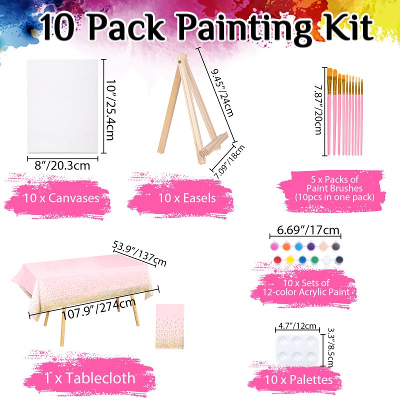 VOCHIC 10 Pack 8 x 10In Canvas Boards and Easel Set Sip and Paint Kit for Adults Teens with Acrylic Paint 50 Brushes Art Painting Drawing Party Supplies - Image 2